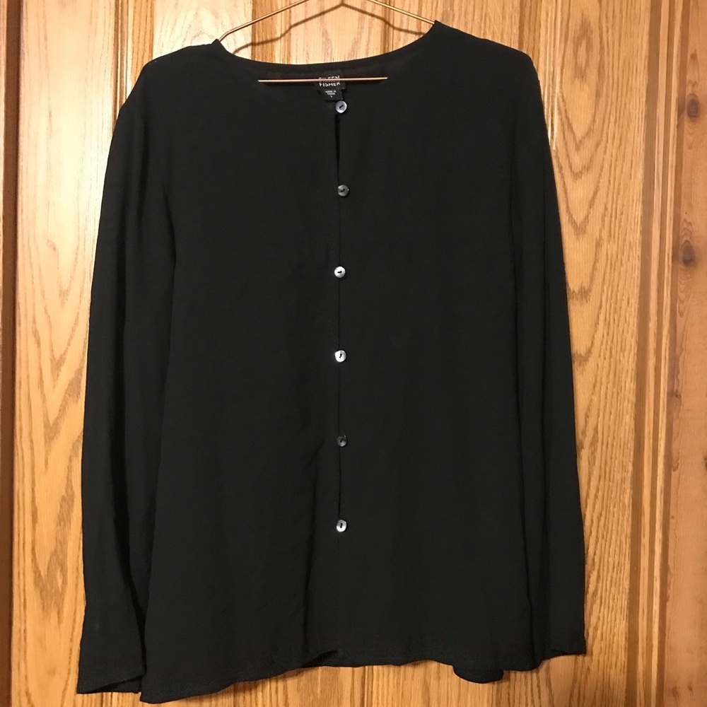 Eileen Fisher Black Silk Button Down